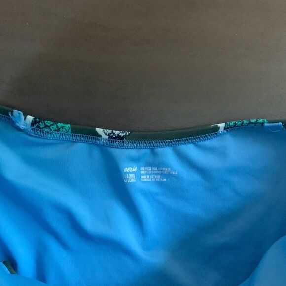 AERIE One Piece Full Coverage Ruched Cut Out Pineapple Swimsuit Large Long - Picture 12 of 16